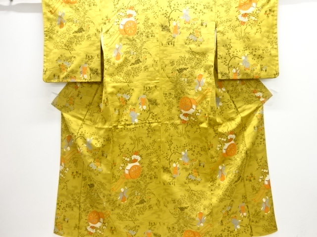 大正ロマン　唐子に花車模様織出しお召着物